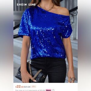 One Shoulder Blue Sequin Women's Top